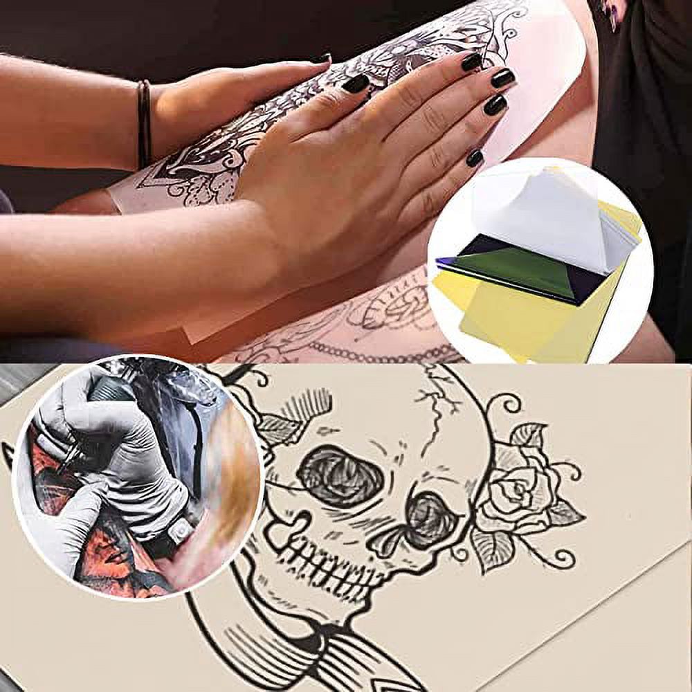Tattoo practice skin and transfer paper, 45 pieces of tattoo fake skin and  tattoo tracing paper kit including 15 pieces of double-sided skin and 30  pieces of tattoo template paper 